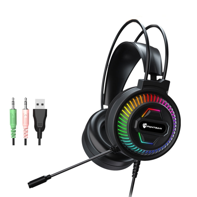 PANTSAN PSH-400 USB Computer Head-Mounted Luminous RGB Wired Headset, 3.5mm Single Plug, 3.5mm Black, 3.5mm Pink, 7.1 USB