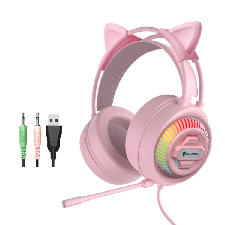 PANTSAN PSH-400 USB Computer Head-Mounted Luminous RGB Wired Headset, 3.5mm Single Plug, 3.5mm Black, 3.5mm Pink, 3.5mm White, 3.5mm Pink+Cat Ear, 7.1 USB