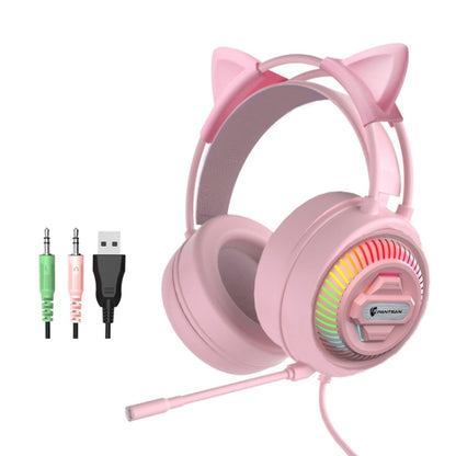 PANTSAN PSH-400 USB Computer Head-Mounted Luminous RGB Wired Headset, 3.5mm Single Plug, 3.5mm Black, 3.5mm Pink, 3.5mm White, 3.5mm Pink+Cat Ear, 7.1 USB