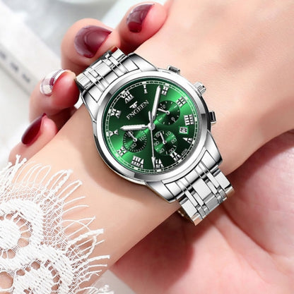 FNGEEN 4006 Ladies Quartz Watch Fashion Luminous Date Display Watch, Gold Blue Surface, Gold Black Surface, Gold Golden Surface, Gold White Surface, White Steel Blue Surface, White Steel Green Surface, White Steel Black Surface, White Steel White Surfa...