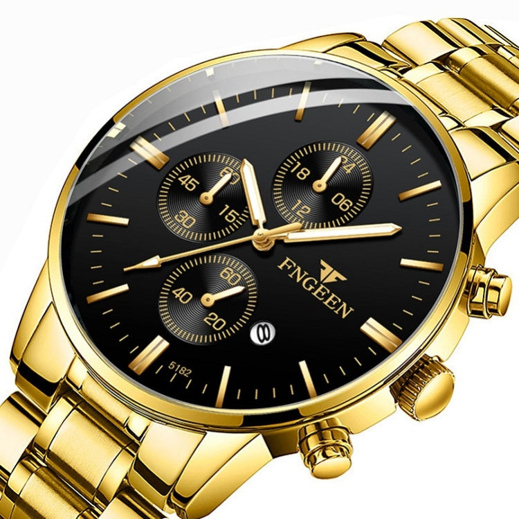 FNGEEN W5128 Men Three Eyes Subdial Luminous Quartz Watch Student Simple Watch, Black Leather Gold Shell Gold Surface, Black Leather Gold Shell Black Surface, Black Leather Gold Shell White Surface, All Black Surface Golden Nails