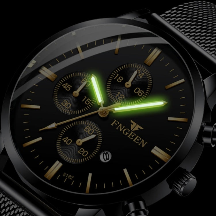 FNGEEN W5128 Men Three Eyes Subdial Luminous Quartz Watch Student Simple Watch, Black Leather Gold Shell Gold Surface, Black Leather Gold Shell Black Surface, Black Leather Gold Shell White Surface, All Black Surface Golden Nails