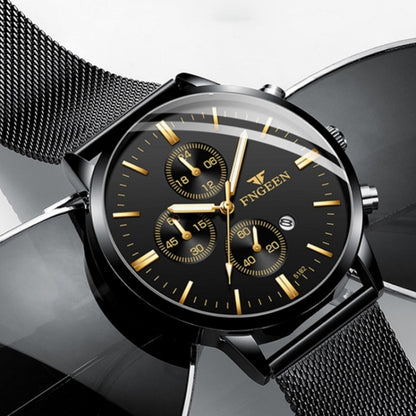 FNGEEN W5128 Men Three Eyes Subdial Luminous Quartz Watch Student Simple Watch, Black Leather Gold Shell Gold Surface, Black Leather Gold Shell Black Surface, Black Leather Gold Shell White Surface, All Black Surface Golden Nails