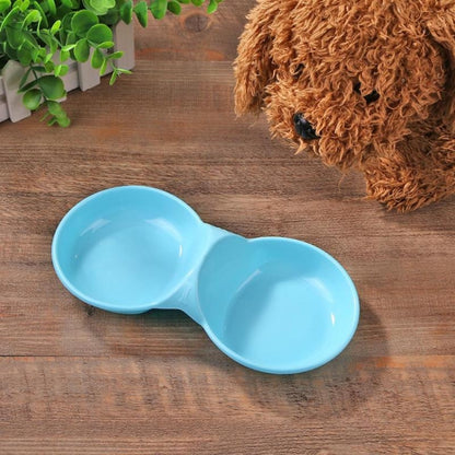 Durable Candy-colored Plastic Pet Double Bowl Cat Dog Bowl, Random Color Delivery, Pet Double Bowl