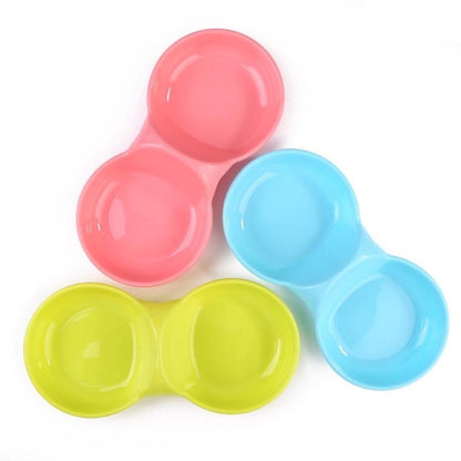 Durable Candy-colored Plastic Pet Double Bowl Cat Dog Bowl, Random Color Delivery, Pet Double Bowl