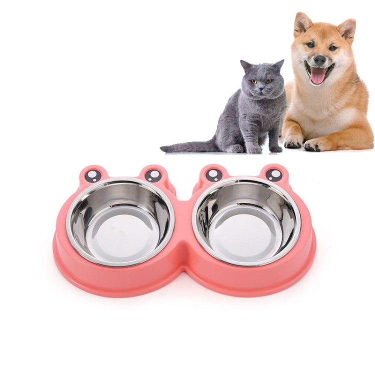 Stainless Steel Dog and Cat Double Bowl Pet Supplies, Frog Shape Pink