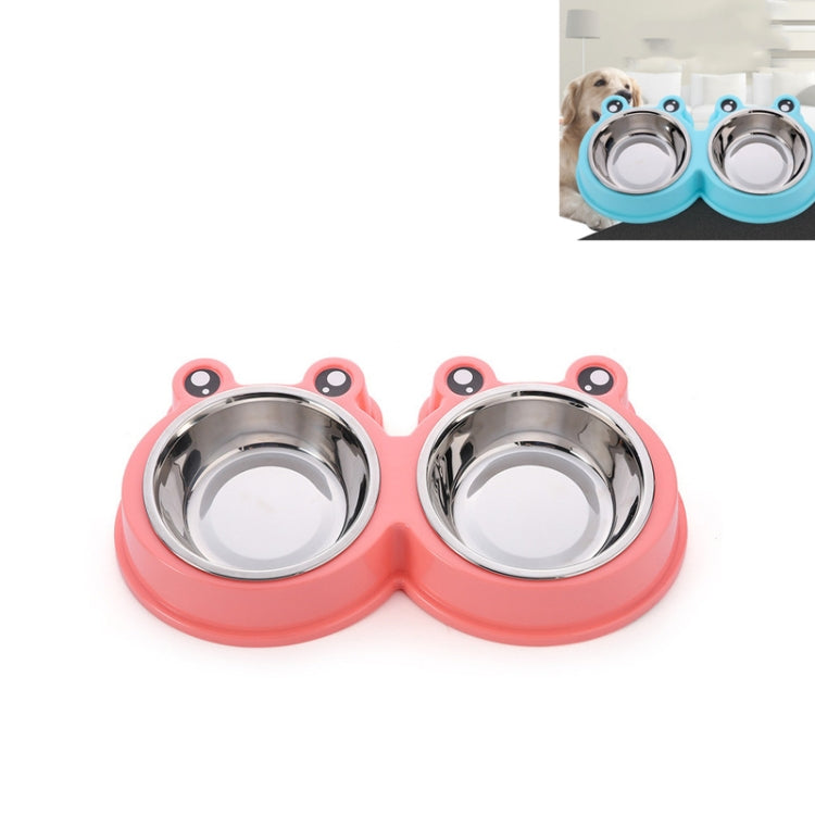 Stainless Steel Dog and Cat Double Bowl Pet Supplies, Frog Shape Pink