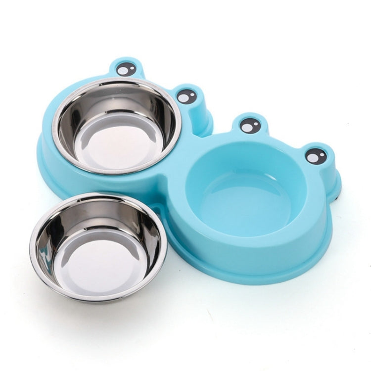 Stainless Steel Dog and Cat Double Bowl Pet Supplies, Frog Shape Pink