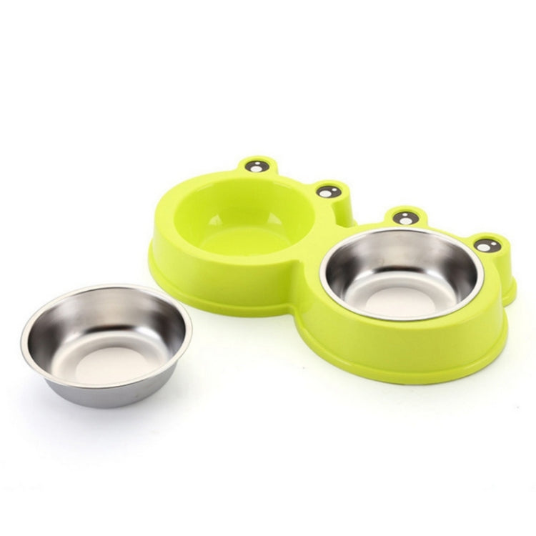 Stainless Steel Dog and Cat Double Bowl Pet Supplies, Frog Shape Pink