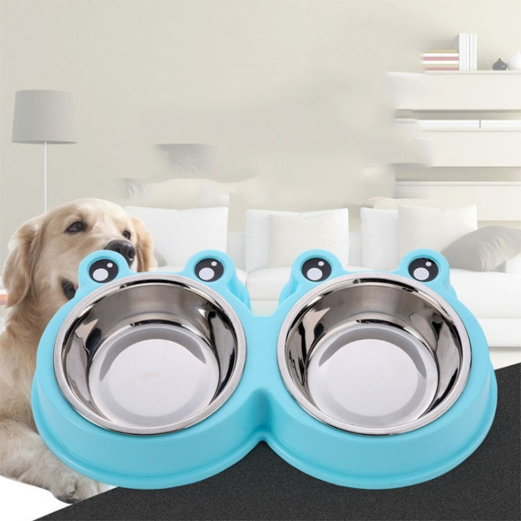 Stainless Steel Dog and Cat Double Bowl Pet Supplies, Frog Shape Pink
