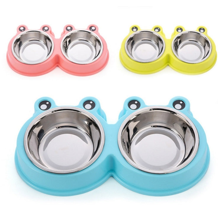 Stainless Steel Dog and Cat Double Bowl Pet Supplies, Frog Shape Pink