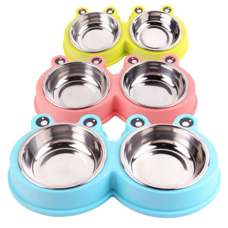 Stainless Steel Dog and Cat Double Bowl Pet Supplies, Frog Shape Pink