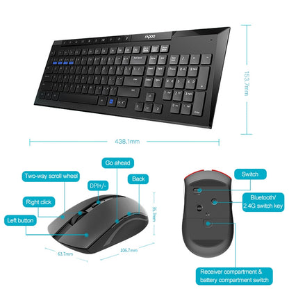 Rapoo X336M Wireless Mouse and Keyboard Set, Black, White