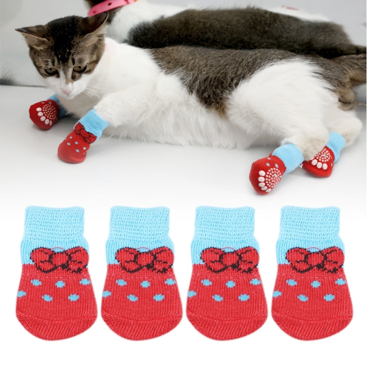 4pcs /Set  Pet Dog Puppy Cat Shoes Slippers Non-Slip Socks Pet Cute Indoor for Small Dogs Cats Snow Boots Socks, S, M