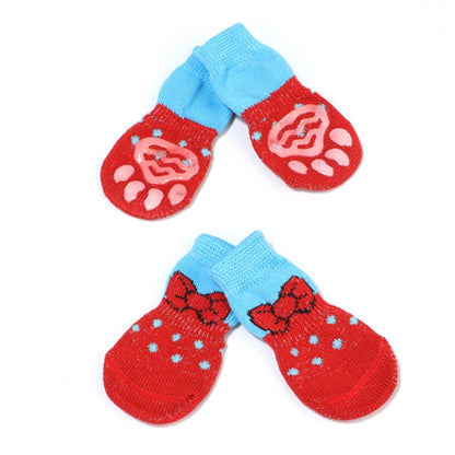 4pcs /Set  Pet Dog Puppy Cat Shoes Slippers Non-Slip Socks Pet Cute Indoor for Small Dogs Cats Snow Boots Socks, S, M