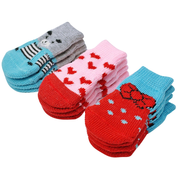 4pcs /Set  Pet Dog Puppy Cat Shoes Slippers Non-Slip Socks Pet Cute Indoor for Small Dogs Cats Snow Boots Socks, S, M