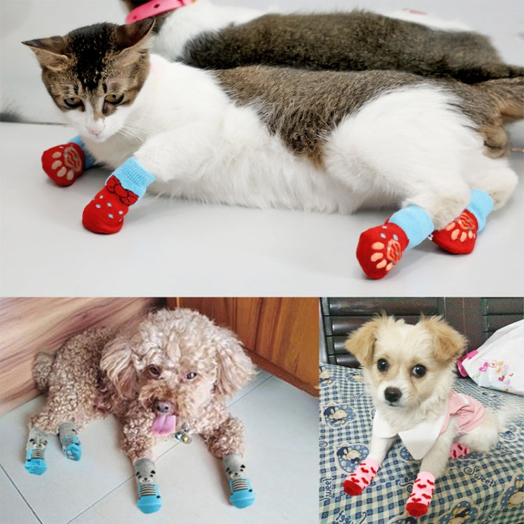 4pcs /Set  Pet Dog Puppy Cat Shoes Slippers Non-Slip Socks Pet Cute Indoor for Small Dogs Cats Snow Boots Socks, S, M