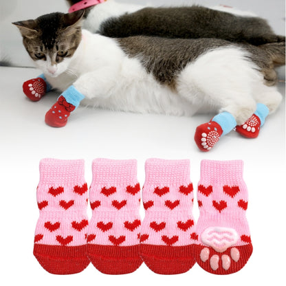4pcs /Set  Pet Dog Puppy Cat Shoes Slippers Non-Slip Socks Pet Cute Indoor for Small Dogs Cats Snow Boots Socks, S, M