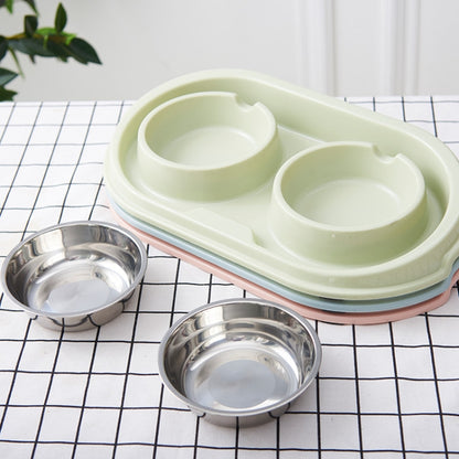 Pet Supplies Stainless Steel Plastic Anti-skid Leak-proof Cat and Dog Bowls, Blue, Pink, Green