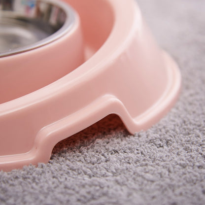 Pet Supplies Stainless Steel Plastic Anti-skid Leak-proof Cat and Dog Bowls, Blue, Pink, Green