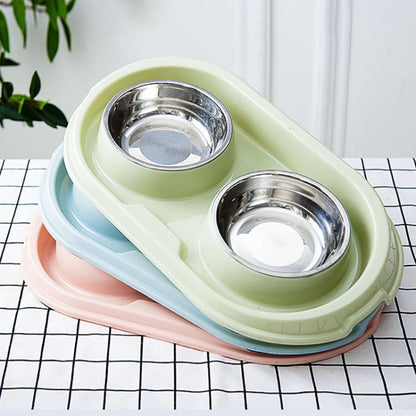 Pet Supplies Stainless Steel Plastic Anti-skid Leak-proof Cat and Dog Bowls, Blue, Pink, Green
