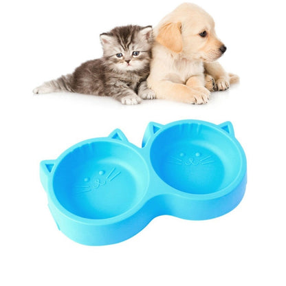 Dog and Cat Face Printed Double Bowl  Plastic Food Bowl Pet Products, Blue, Green, Rose Red, Big Red