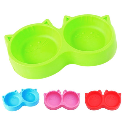 Dog and Cat Face Printed Double Bowl  Plastic Food Bowl Pet Products, Blue, Green, Rose Red, Big Red