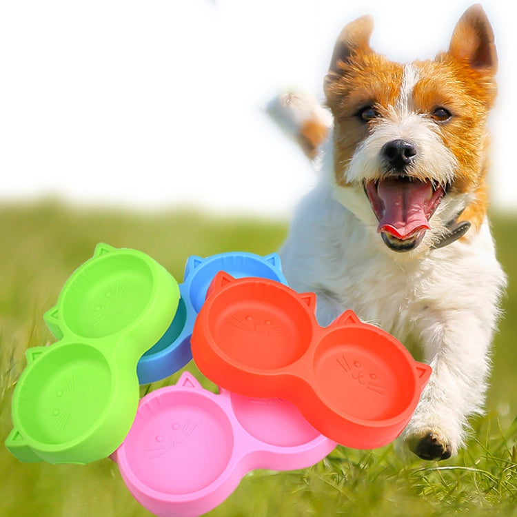 Dog and Cat Face Printed Double Bowl  Plastic Food Bowl Pet Products, Blue, Green, Rose Red, Big Red