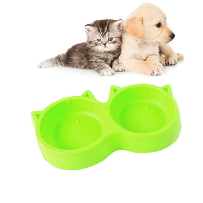 Dog and Cat Face Printed Double Bowl  Plastic Food Bowl Pet Products, Blue, Green, Rose Red, Big Red