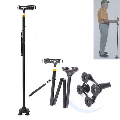 Aluminum Alloy Folding Lighted Crutches Elderly Telescopic Non-slip Four-foot Cane Crutches, Four-foot for Elder
