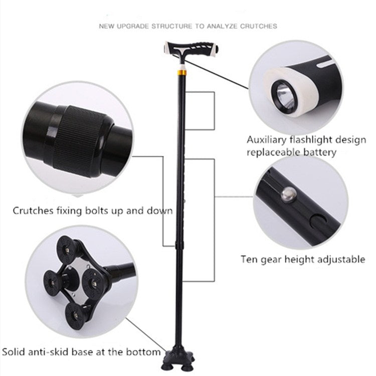Aluminum Alloy Folding Lighted Crutches Elderly Telescopic Non-slip Four-foot Cane Crutches, Four-foot for Elder