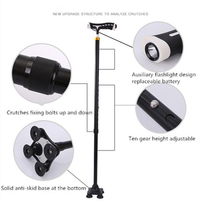 Aluminum Alloy Folding Lighted Crutches Elderly Telescopic Non-slip Four-foot Cane Crutches, Four-foot for Elder