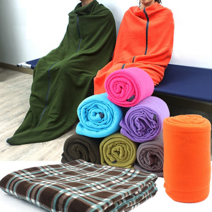 Outdoor Fleece Sleeping Bag Camping Trip Air Conditioner Dirty Sleeping Bag Separated By Knee Blanket During Lunch Break, Extra Thick Section (Plaid Cloth), Thickened (Blue), Thickened (Army Green), Thickened (Grass Green), Thickened (Gray)