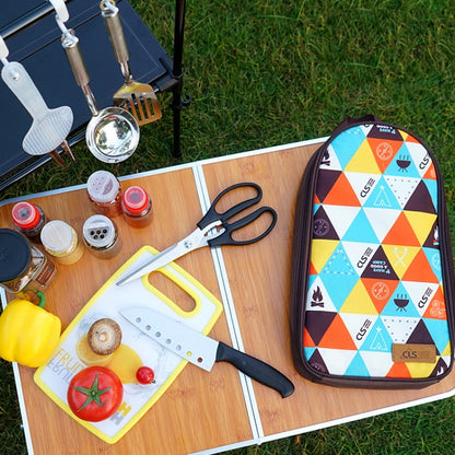 CLS 7-In-1 Outdoor 201 Stainless Steel Cookware Set Picnic Kitchenware Portable Handbag Picnic Bag, 7 in 1 Coffee, 7 in 1 Triangle Pattern