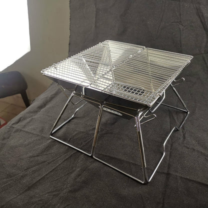 Liftable Barbecue Grill Camping Stainless Steel Folding Barbecue Grill Wood Charcoal Grill, 31x31x21cm