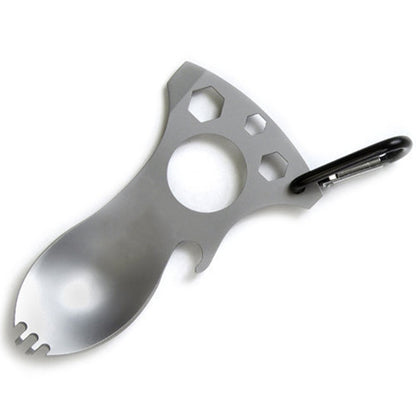 Outdoor Multifunctional Camping Spoon Stainless Steel Tableware Portable Picnic Tableware Fork And Spoon, Light Grey, Black