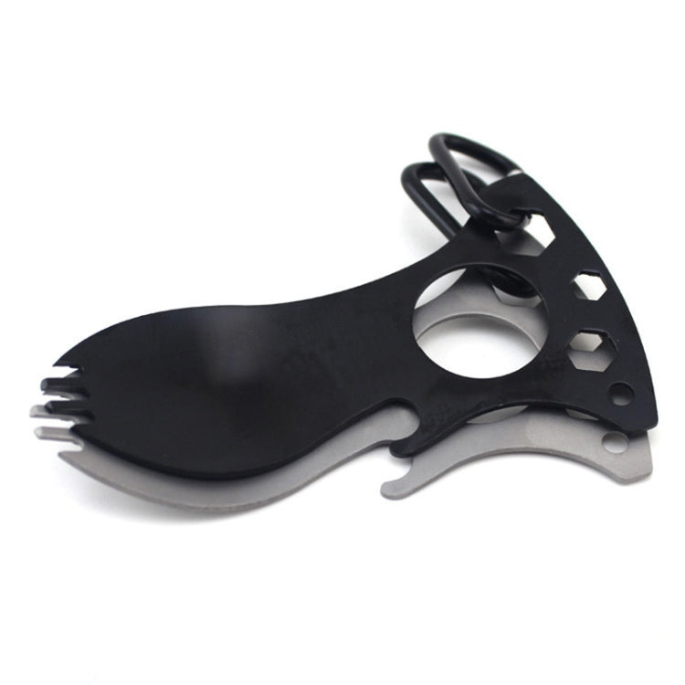 Outdoor Multifunctional Camping Spoon Stainless Steel Tableware Portable Picnic Tableware Fork And Spoon, Light Grey, Black