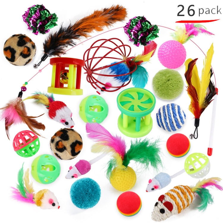 Cat Combination Toy Funny Cat Stick Mouse Bell Ball Feather, 26 in 1 Cat Toy