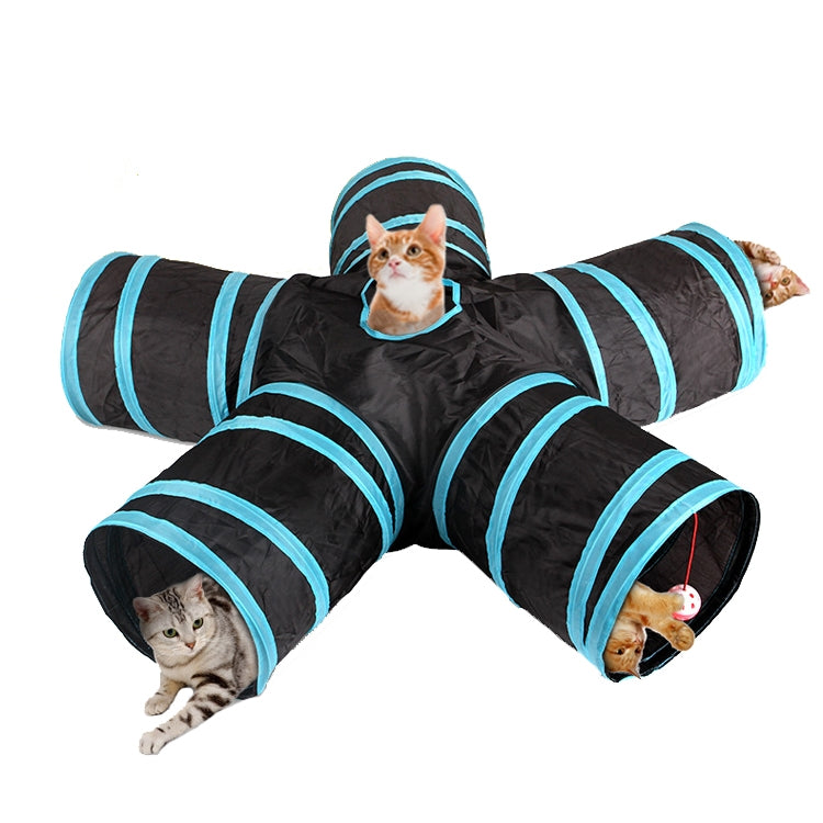 B18406 Pet Tunnel Cat Five Channels Toy Flask Tent, Blue