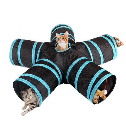 B18406 Pet Tunnel Cat Five Channels Toy Flask Tent, Blue