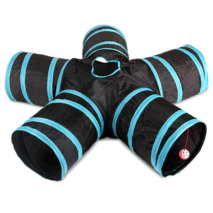 B18406 Pet Tunnel Cat Five Channels Toy Flask Tent, Blue