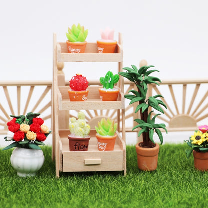 1:12 Mini House Toy Simulation Wooden Flower Stand Model, Wooden Flower Stand