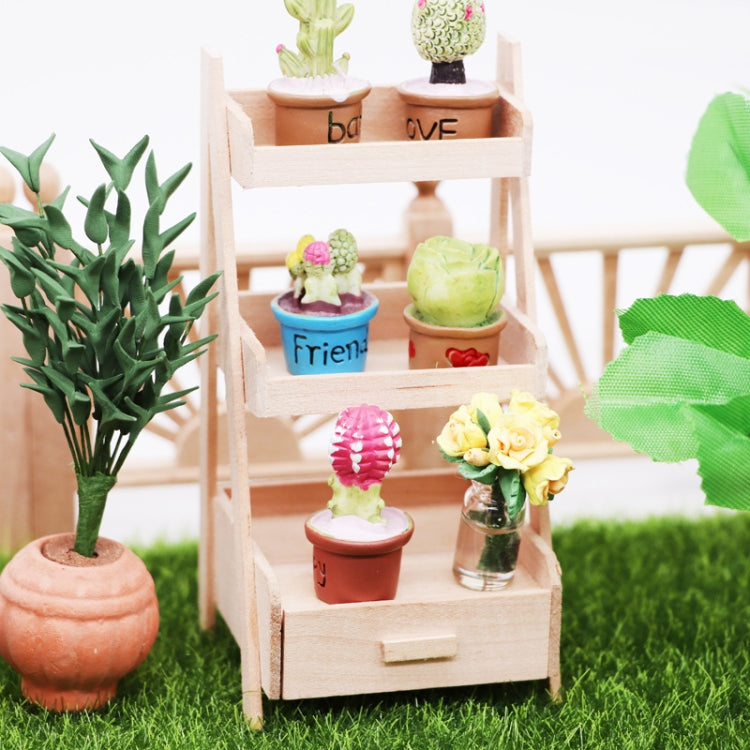 1:12 Mini House Toy Simulation Wooden Flower Stand Model, Wooden Flower Stand