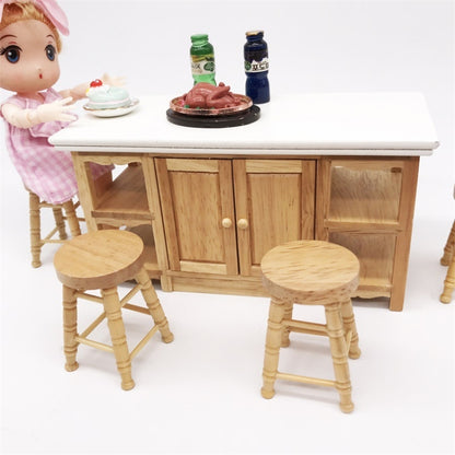 1:12 Doll House for Bar Cabinet Table High Wooden Color Stool, Wooden Stool