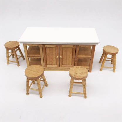 1:12 Doll House for Bar Cabinet Table High Wooden Color Stool, Wooden Stool