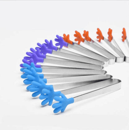 Silicone Stainless Steel Cooking Kitchen Ice Tong Food BBQ Salad Hand Clip