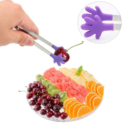 Silicone Stainless Steel Cooking Kitchen Ice Tong Food BBQ Salad Hand Clip