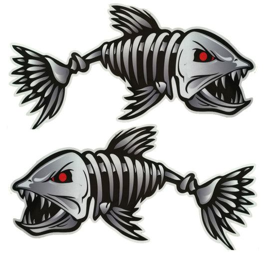 10 PCS Horror Skeleton Shark Fishing Daren Cover Scratch Reflective Waterproof Personality Body Sticker, 15*6cm, 25*13cm, 30*15cm