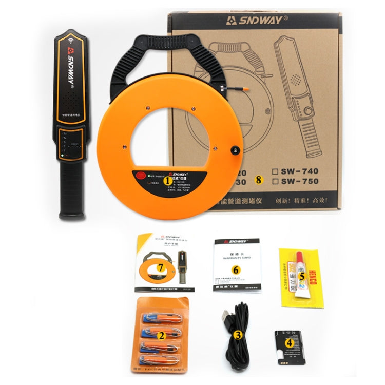 SNDWAY Pipe Scanner Thickness PVC Pipe Blockage Width Measuring Instrument, SW720 Standard (20 meters), SW730 Standard (30 meters)