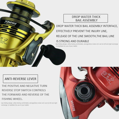 Full Metal Swing Arm Metal Head Fishing Reel, YUMOSHI XF1000, YUMOSHI XF2000, YUMOSHI XF3000, YUMOSHI XF4000, YUMOSHI XF5000, YUMOSHI XF6000, YUMOSHI XF7000
